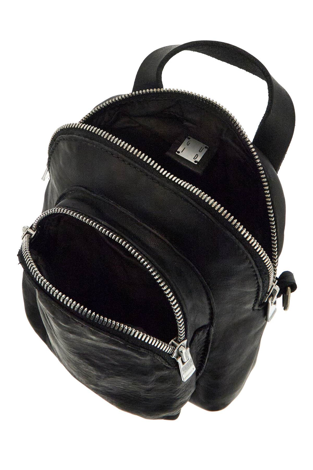 Mini Backpack In Black Horse Leather With Handle And Straps