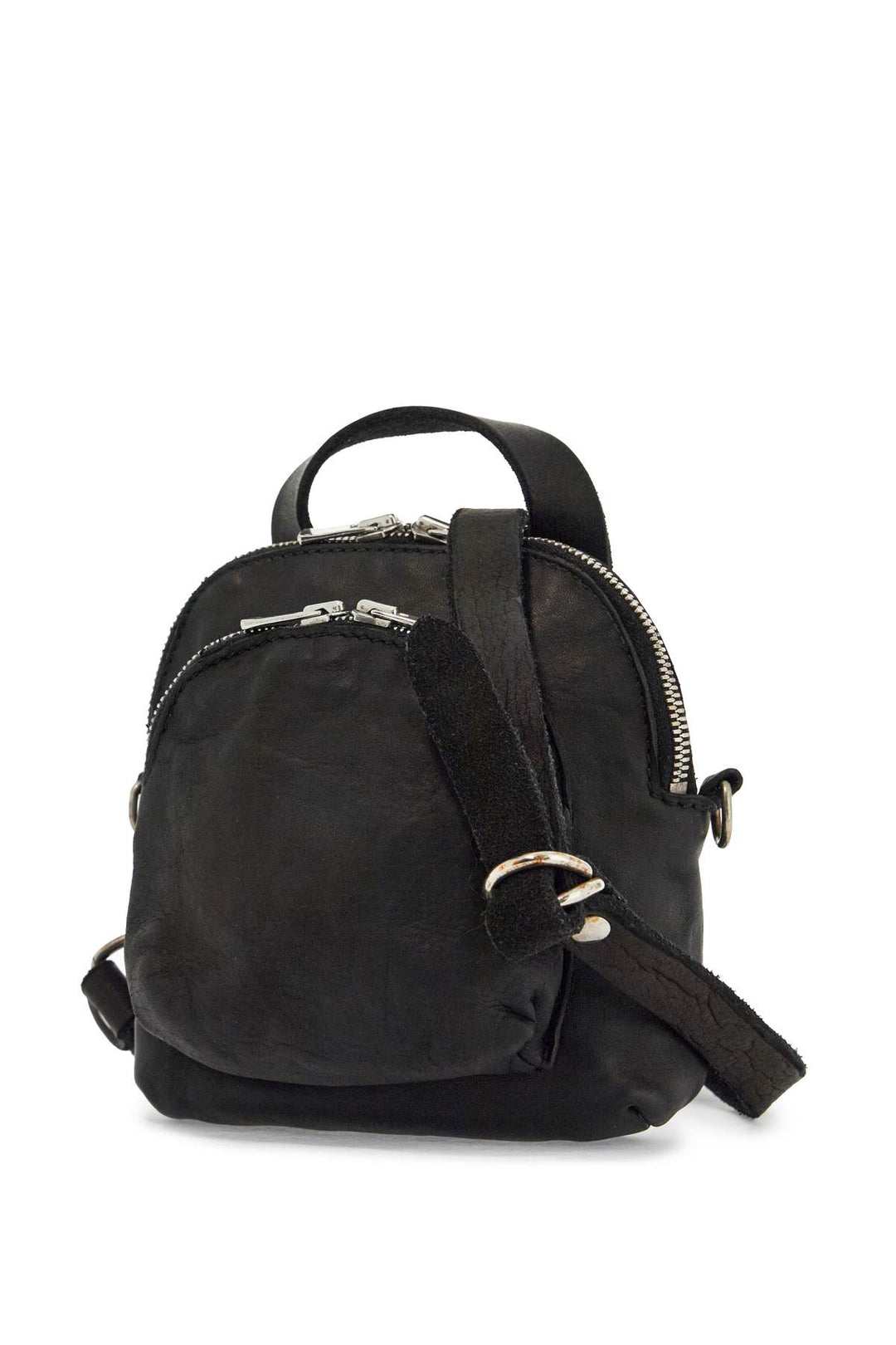 Mini Backpack In Black Horse Leather With Handle And Straps