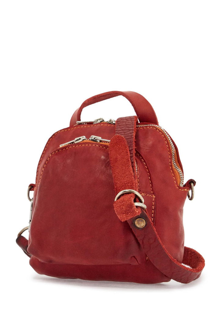 Mini Red Leather Backpack Handcrafted With Adjustable Shoulder Strap And Front Pockets