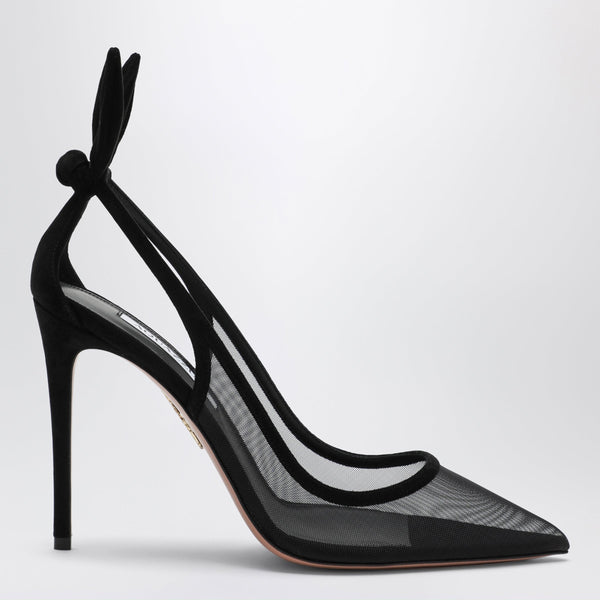 Black Bow Tie Pumps In Mesh And Suede