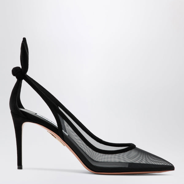 Black Bow-Tie Mesh Pumps