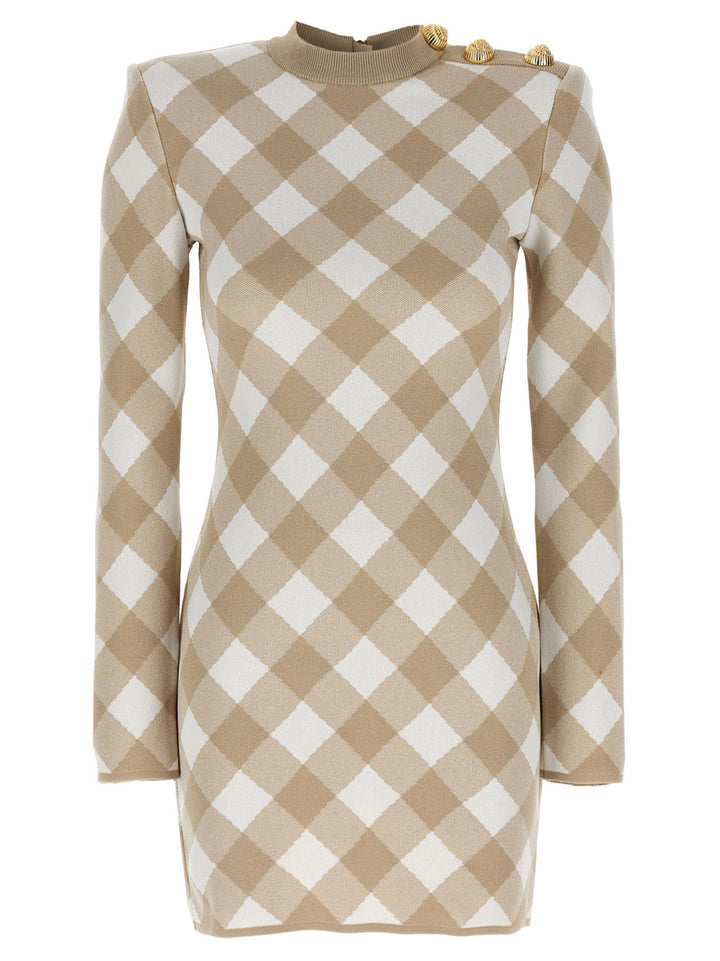 Balmain-Vichy Dress Beige-Dresses