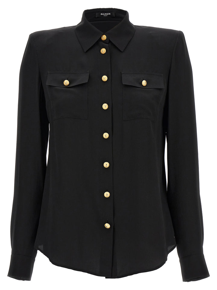 Logo Button Shirt Shirt, Blouse Black