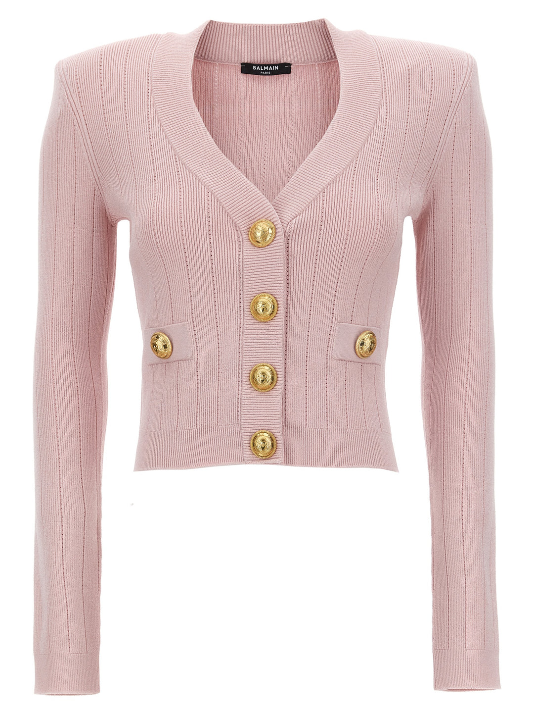 Logo Button Cropped Cardigan Sweater, Cardigans Pink