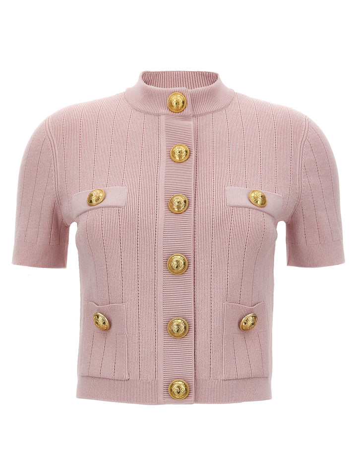 Logo Button Cardigan Sweater, Cardigans Pink