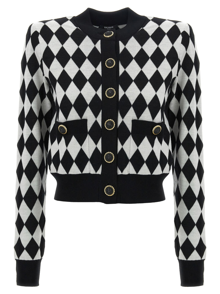 Diamond-Shaped Cardigan Sweater, Cardigans White/Black