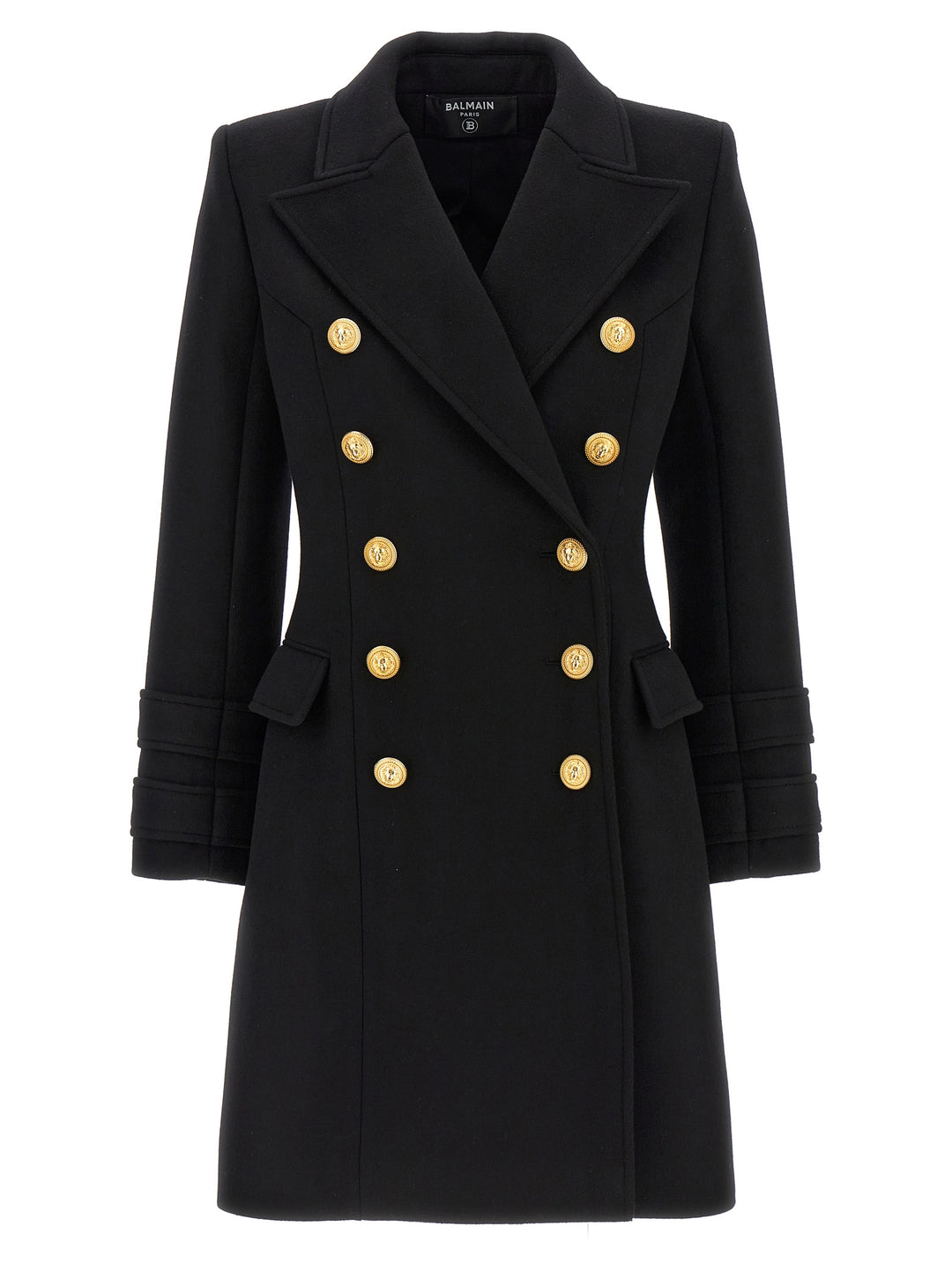 Double-Breasted Coat With Logo Buttons Coats, Trench Coats Black