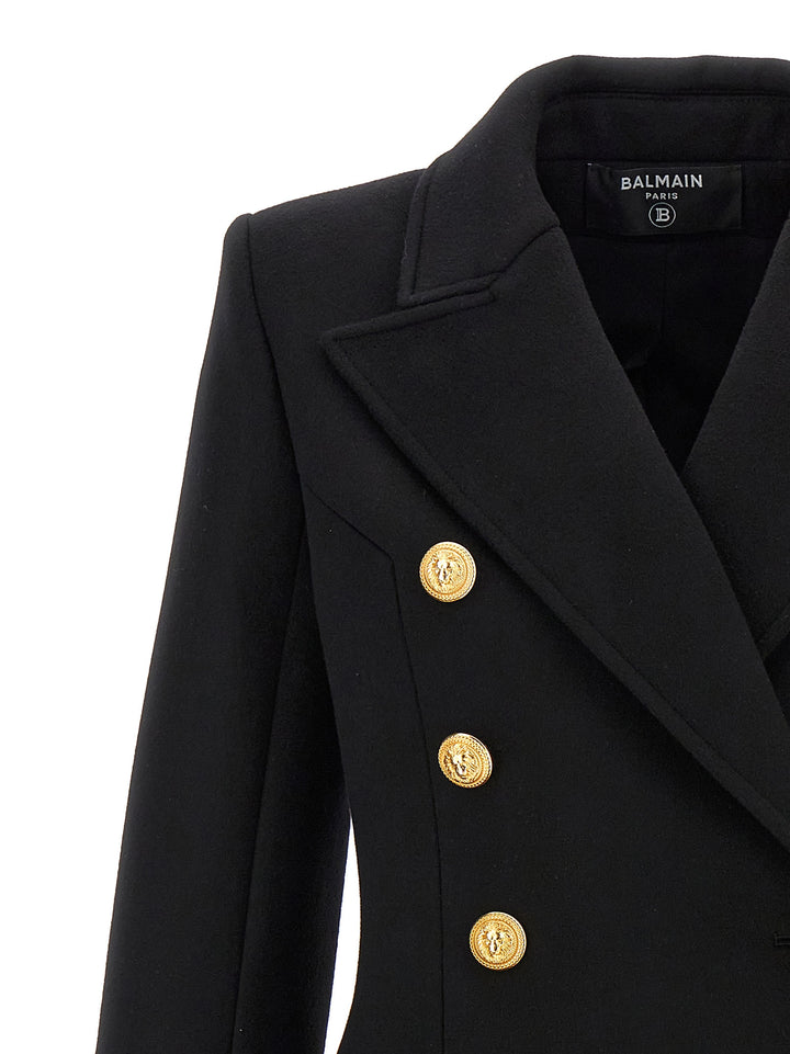 Double-Breasted Coat With Logo Buttons Coats, Trench Coats Black