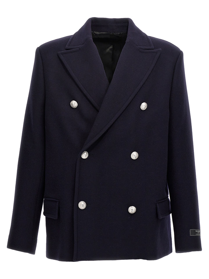 Double-Breasted Coat With Logo Buttons Coats, Trench Coats Blue