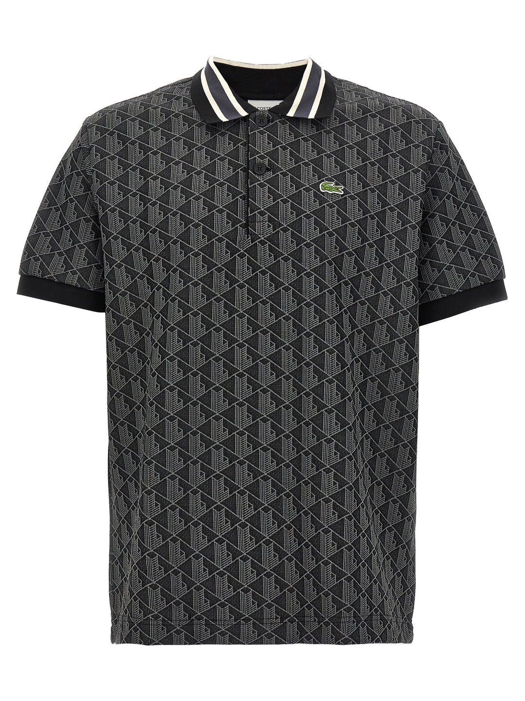 Lacoste Jacquard Monogram  Shirt Polo - Black | 11ac1b9b14c6da483e69edd83bbb7ae4660468cb