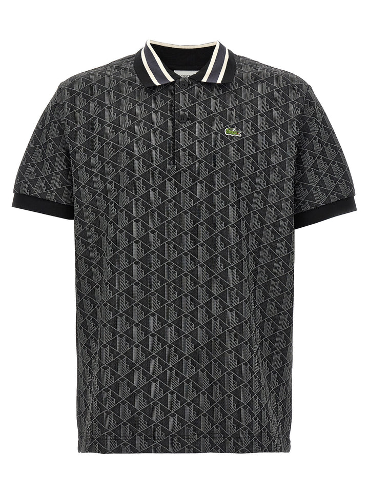 Lacoste Jacquard Monogram  Shirt Polo - Black | 11ac1b9b14c6da483e69edd83bbb7ae4660468cb