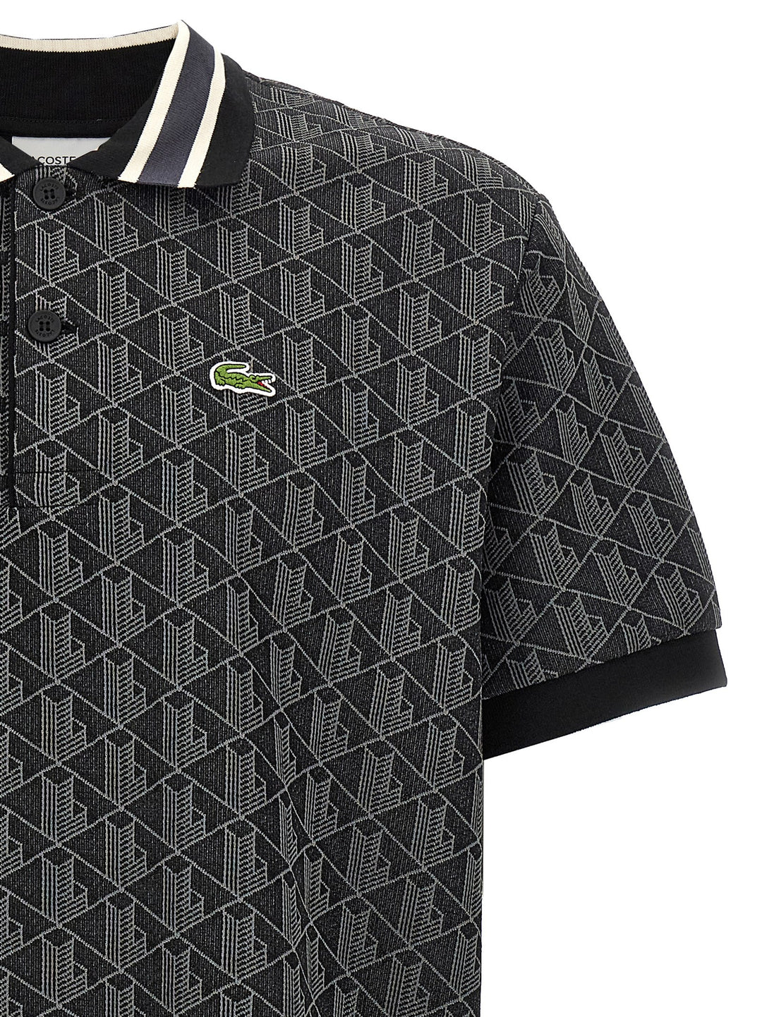 Lacoste Jacquard Monogram  Shirt Polo - Black | a401f17b555fcd157f2a89d0d7b08081f6c93982