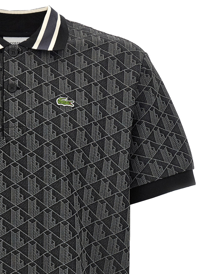 Lacoste Jacquard Monogram  Shirt Polo - Black | a401f17b555fcd157f2a89d0d7b08081f6c93982