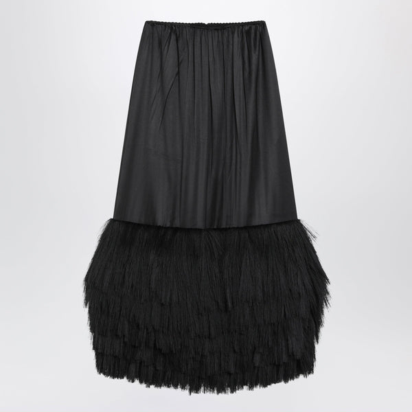 Fringed Silk-Blend Satin Slip Skirt