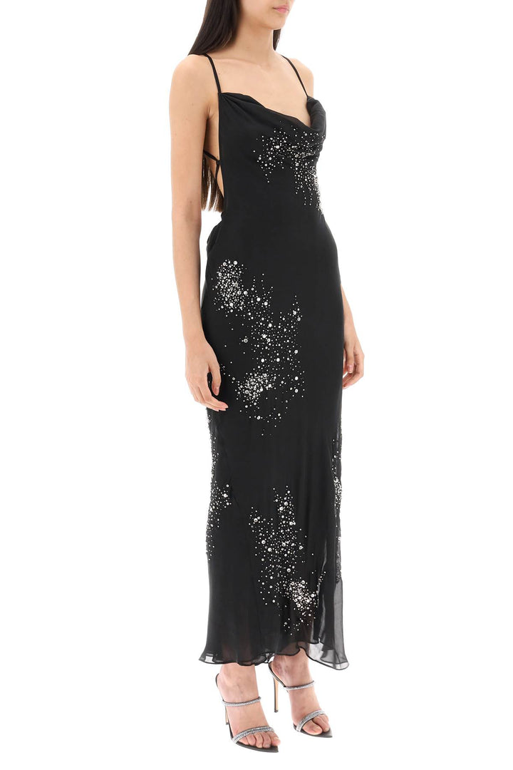 Silk Chiffon Maxi Dress With Crystal Appliques