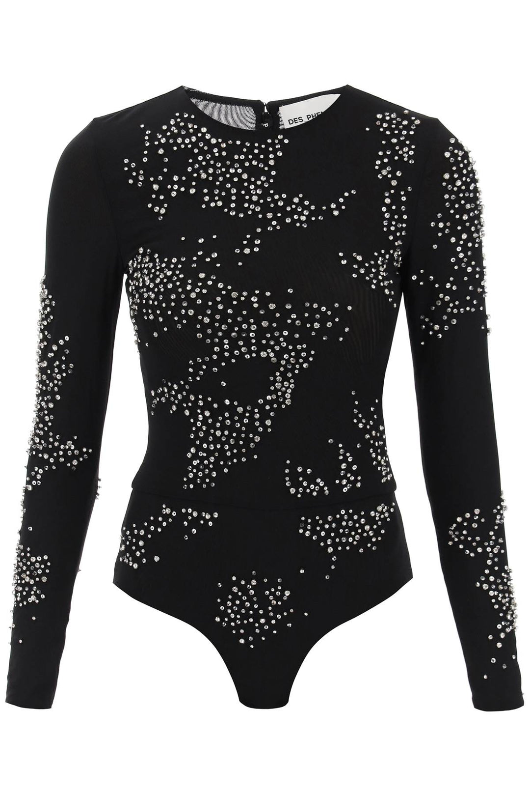 Long Sleeved Bodysuit In Diamanté Mesh