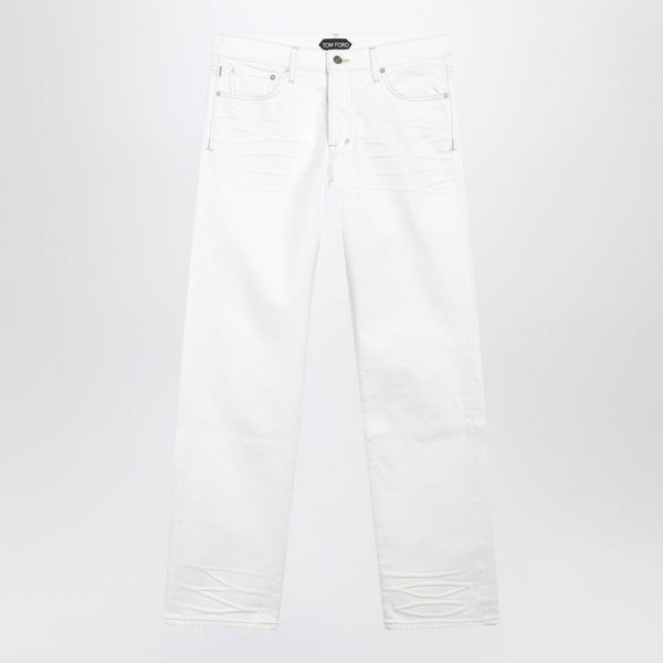 White Jeans With Biker-Effect Details
