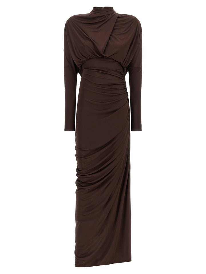 Balmain Draped Jersery Dress Dresses - Brown | 7c937d485a641acd54a0a0ece2d5de1015917196