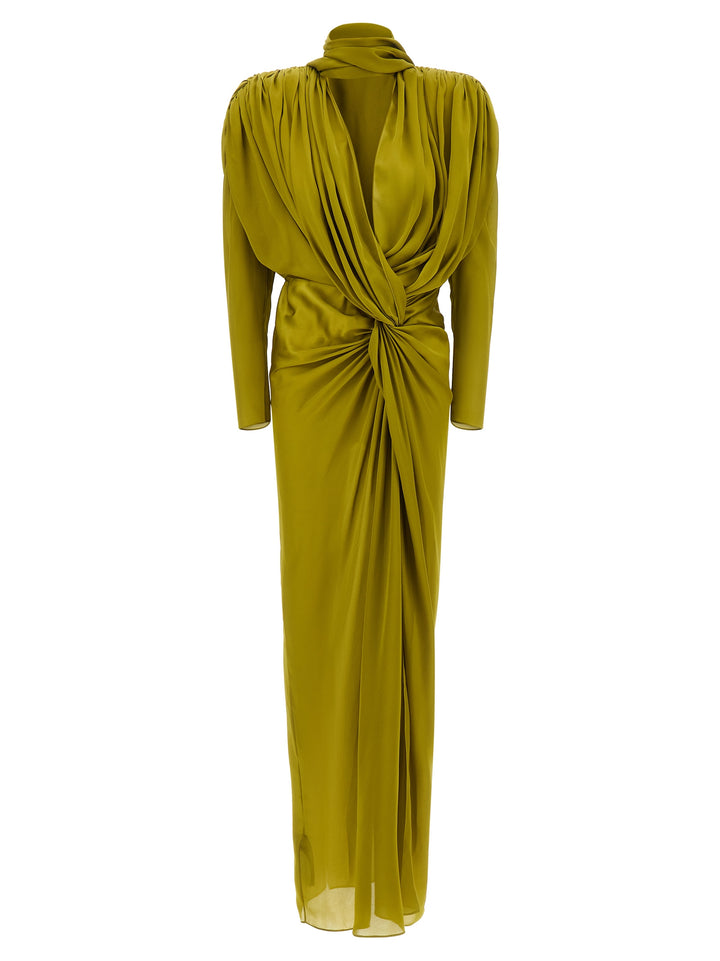 Balmain Draped Silk Dress With Knot Skirts - Green | 5e26f7f6d8f8c1da661f305cb826097c7a34ef45