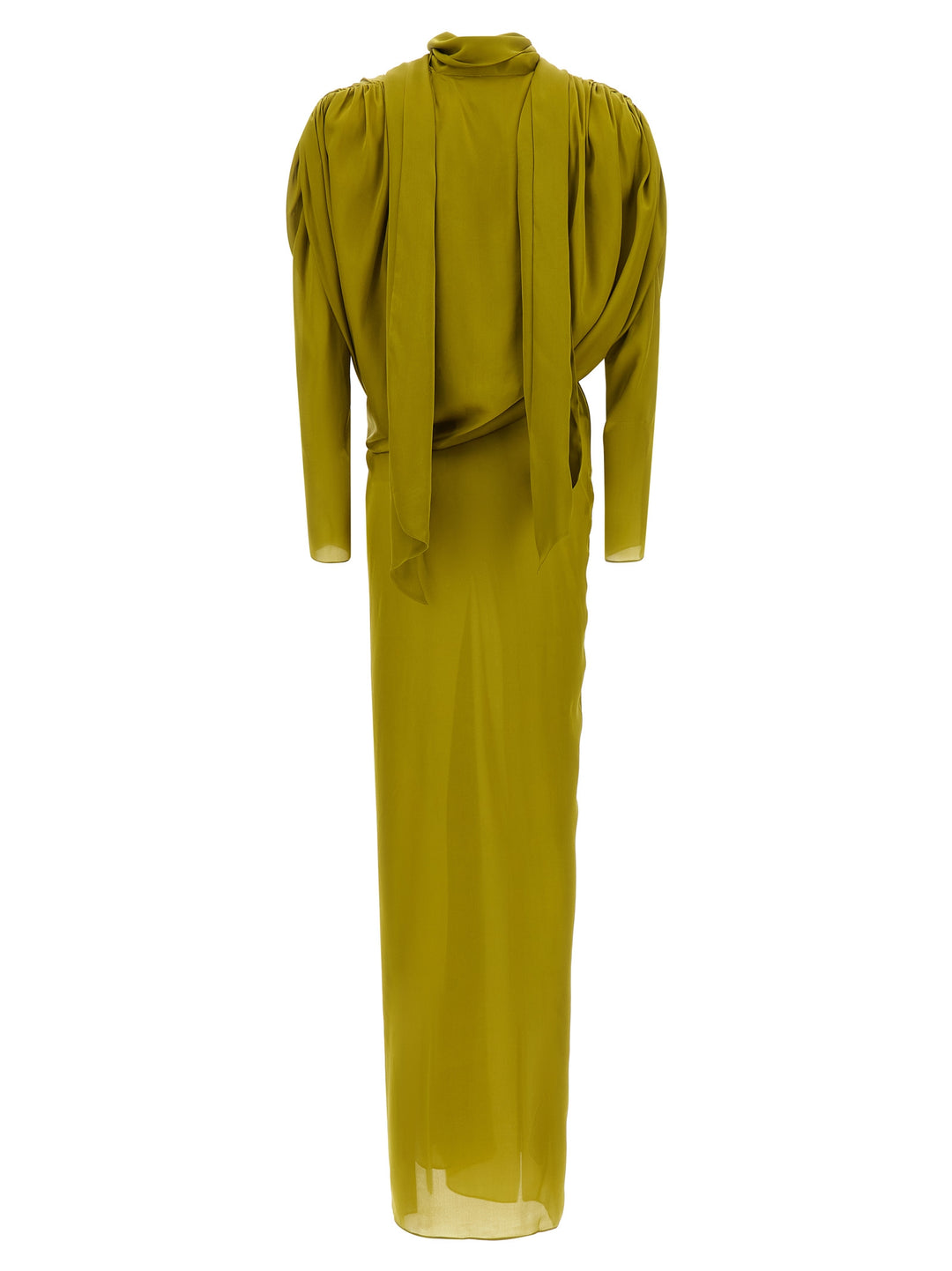 Balmain Draped Silk Dress With Knot Skirts - Green | b0ffb4879599d3e86a57e0916a82b0661bbd3aff