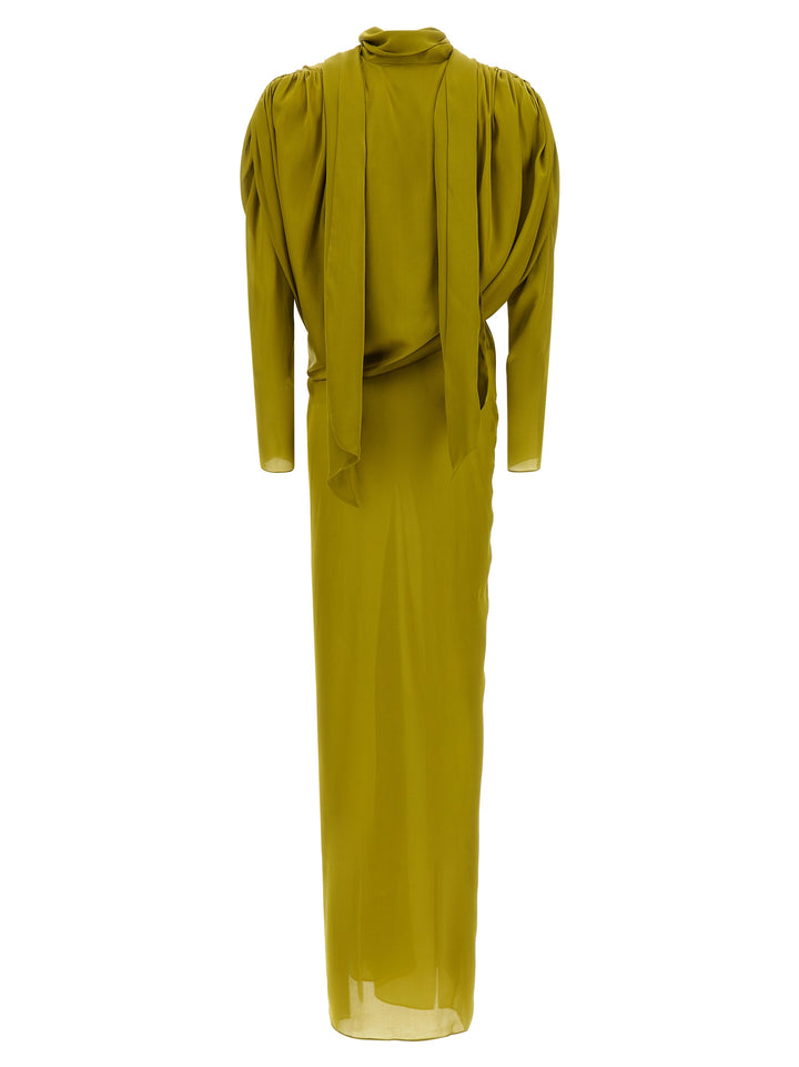 Balmain Draped Silk Dress With Knot Skirts - Green | b0ffb4879599d3e86a57e0916a82b0661bbd3aff