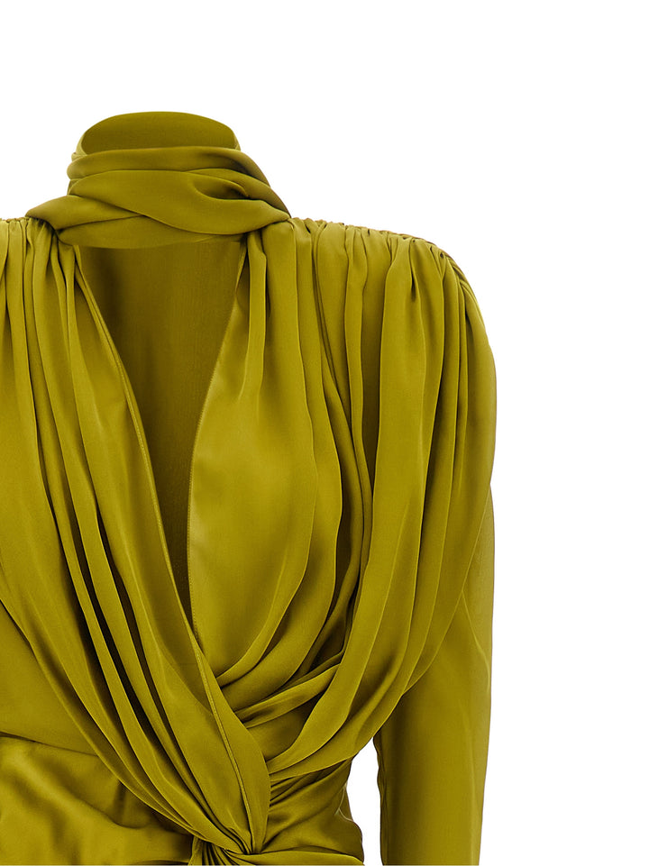 Balmain Draped Silk Dress With Knot Skirts - Green | 6a8b3329d1e41148dfc9396d2f0a279cf506ca00
