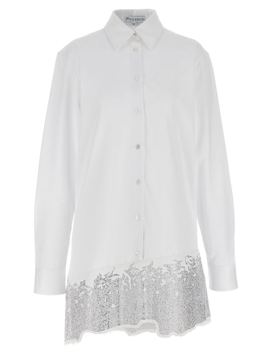Rhinestone Shirt Dress Dresses White