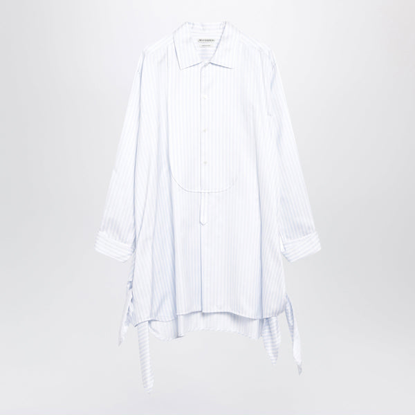 White And Light Blue Shirt Dress With Side Knot