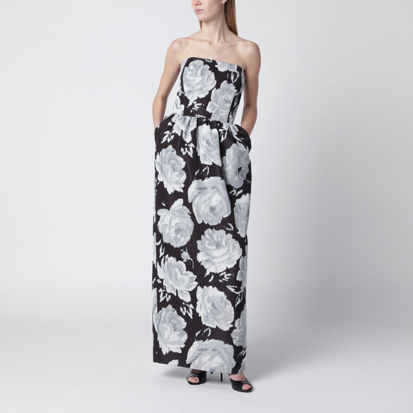 Long Bustier Dress In Mesh With Floral Print