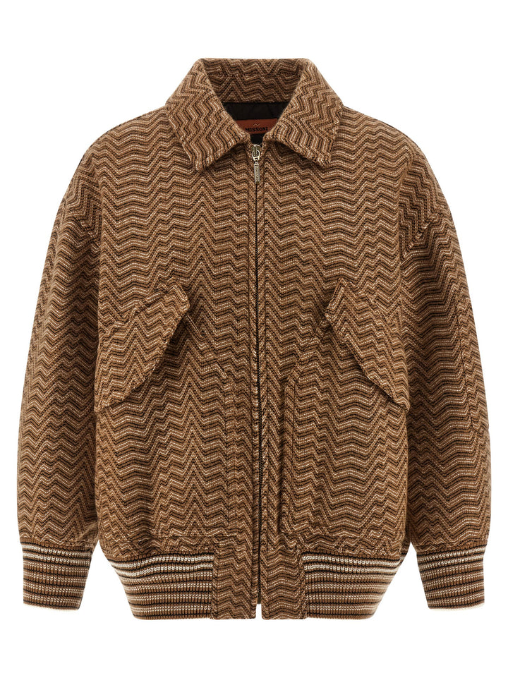 Missoni Chevron Pattern Bomber Jacket Puffer Jackets - Beige | 0aa974d7a3b097adb1e4cb19cfa34a4179f989fb