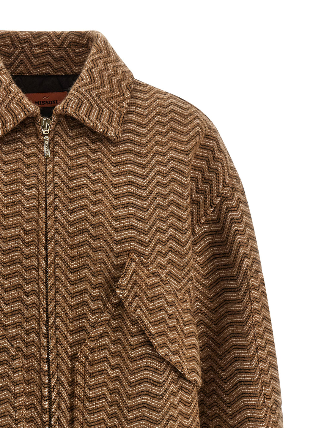 Missoni Chevron Pattern Bomber Jacket Puffer Jackets - Beige | 65529dd492800f946295ef8293d6110f7962071c