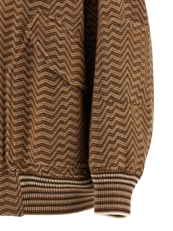 Missoni Chevron Pattern Bomber Jacket Puffer Jackets - Beige | 9ca98cb276f9131f4c316a3997e60418b8d2c305