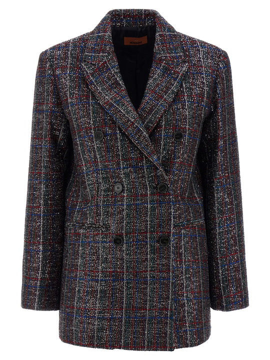 Sequin Tartan Blazer Blazers Multicolor