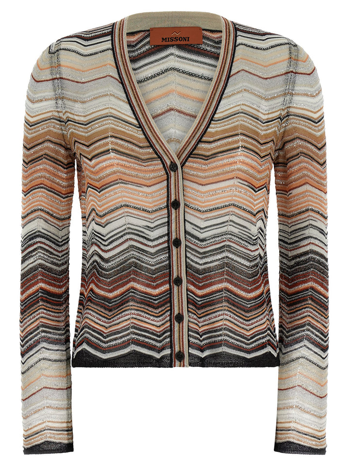 Missoni Chevron Lamé Cardigan Sweaters and Cardigans - Brown | 4234666e96af8ddf3eeabd2a1bfc5e920151c143