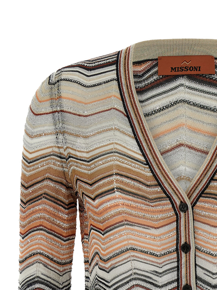 Missoni Chevron Lamé Cardigan Sweaters and Cardigans - Brown | 561411e5969d2086330b4c9f70fe04f7f687523b