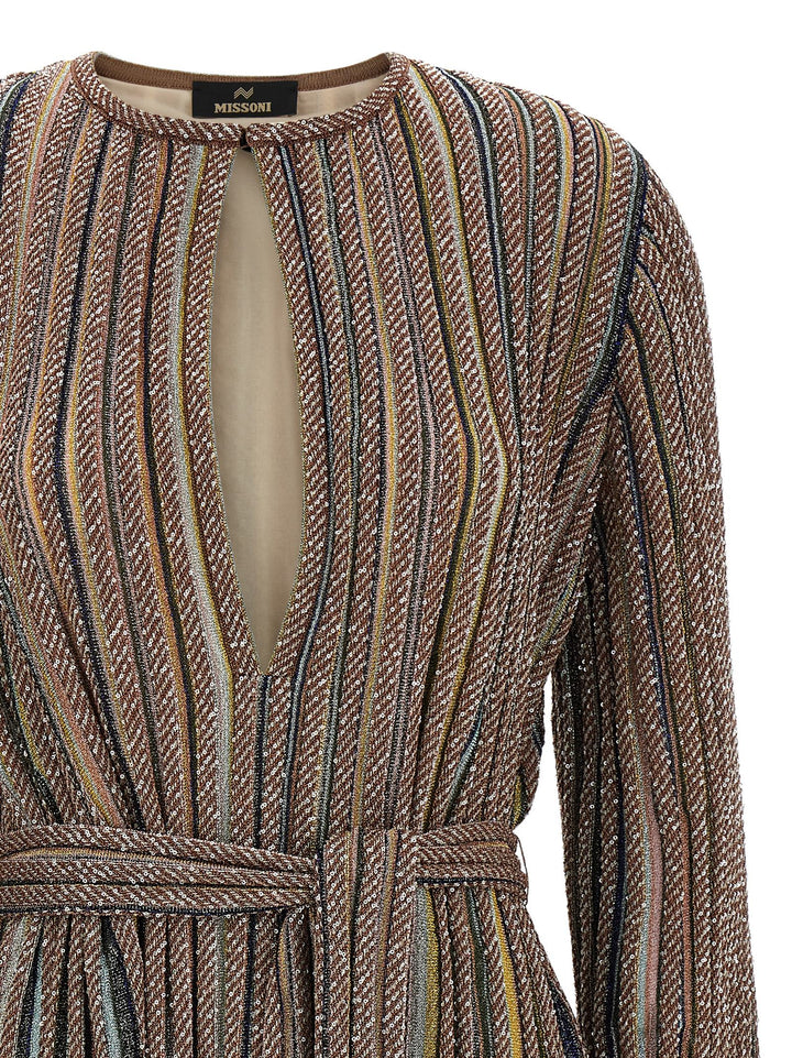 Missoni V-Neck And Belt Dress Dresses - Multicolor | c4f3deff618544330daa9ca9406908c2772f2cf6