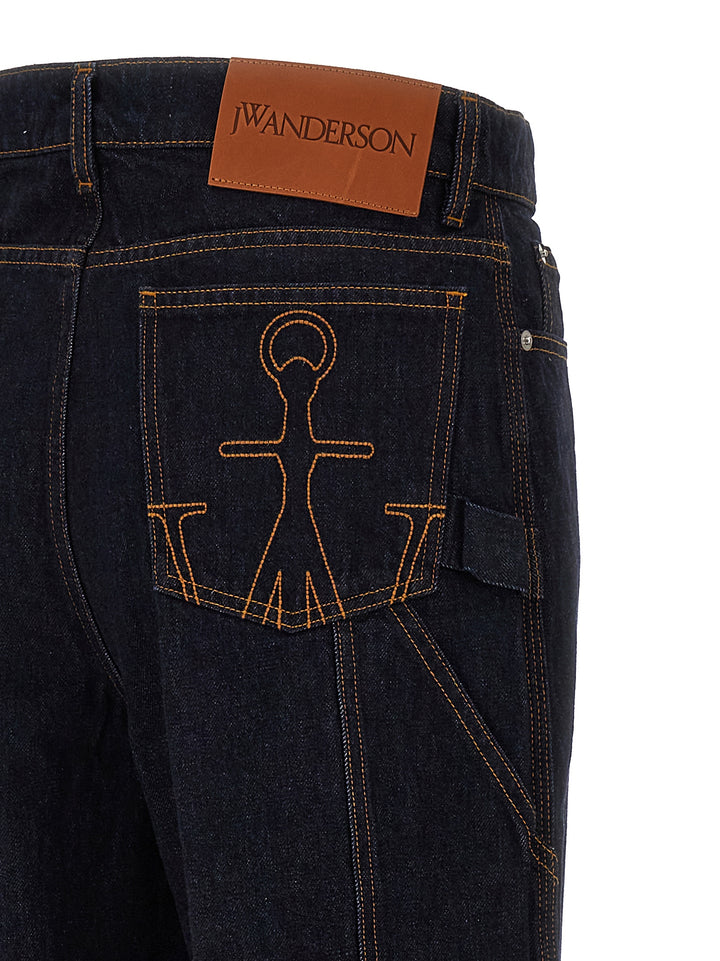 Logo Grid Turn Up Workwear Jeans Blue