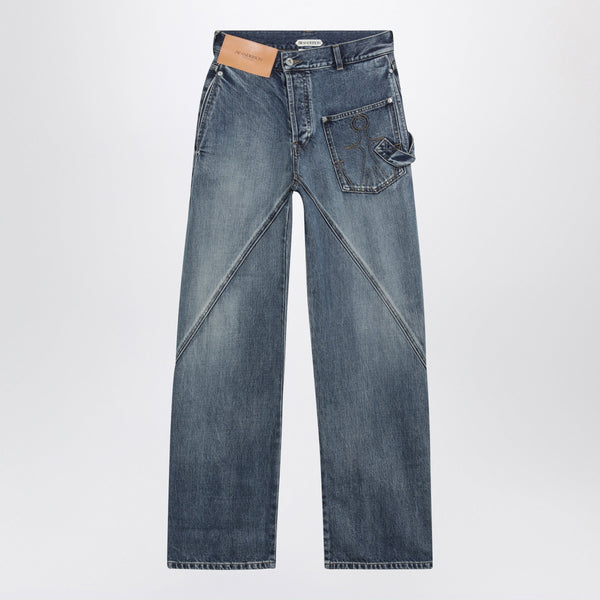Workwear Twisted Mid Blue Cotton Jeans
