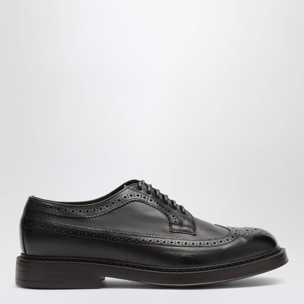 Dark Brown Leather Derby Shoes With Brogue Detailing