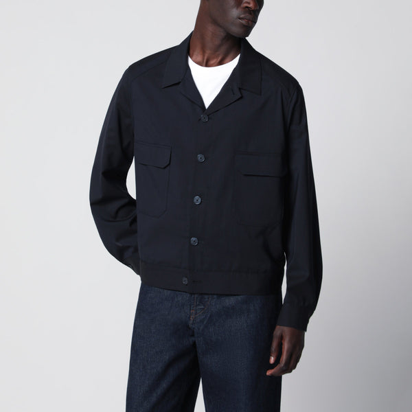 Blue Wool-Blend Overshirt Jacket