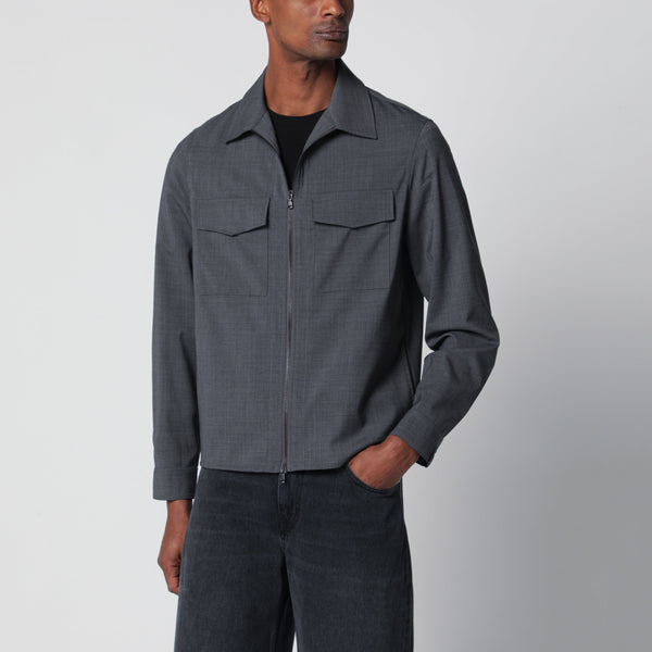 Grey Wool-Blend Zip-Up Jacket