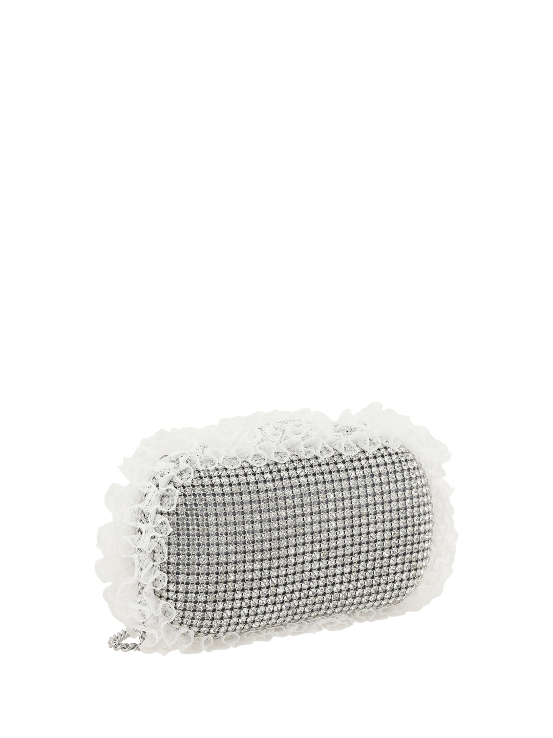 SILVER CRYSTAL LACE DETAIL CLUTCH