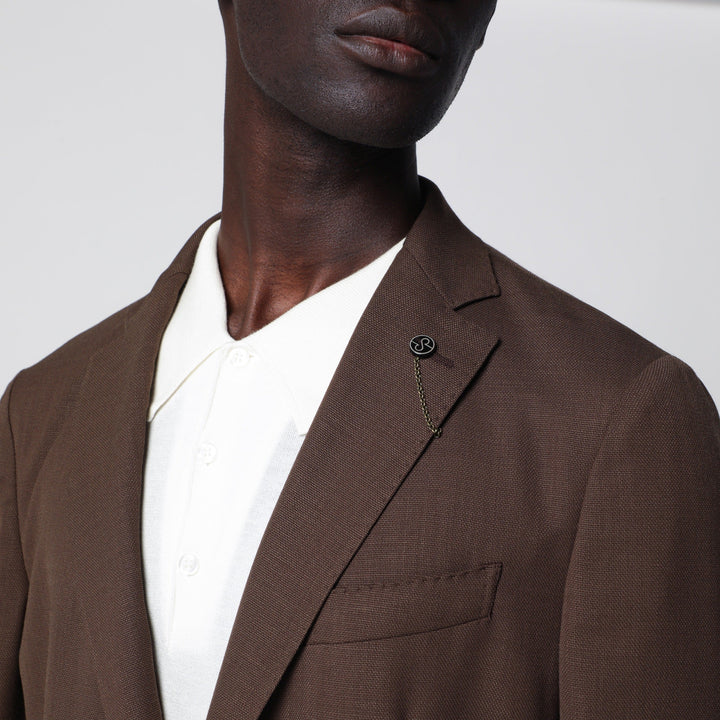 Santaniello Brown Slim-Fit Single-Breasted Linen Blazer