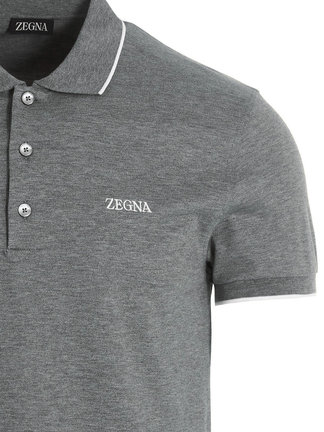 Zegna Logo Embroidery  Shirt Polo - Gray | e54e1ec558ad25be5196d57f202defe03379ddad