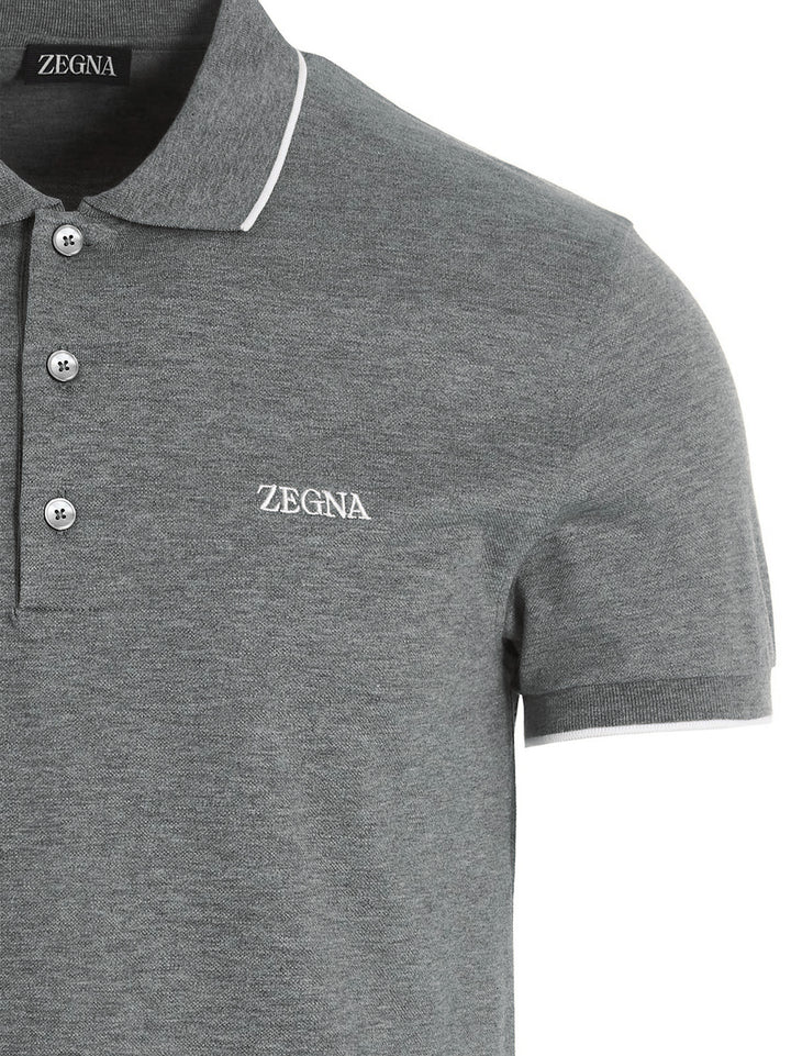 Zegna Logo Embroidery  Shirt Polo - Gray | e54e1ec558ad25be5196d57f202defe03379ddad