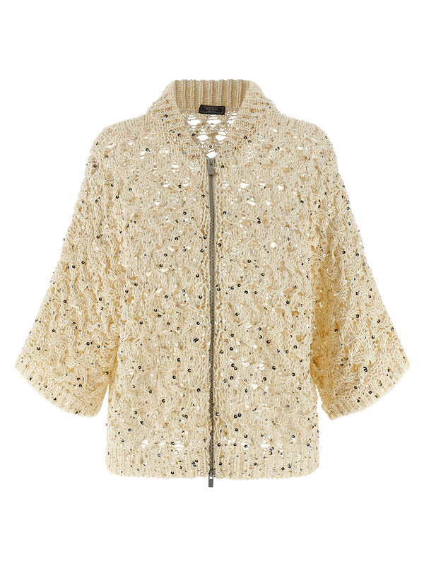 Sequin Mesh Cardigan Sweaters And Cardigans Beige