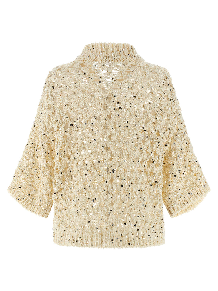 Peserico Sequin Mesh Cardigan Sweaters and Cardigans - Beige | e6f9c5ff41dfc7e1e6bc23a1c010d55dd12717bb