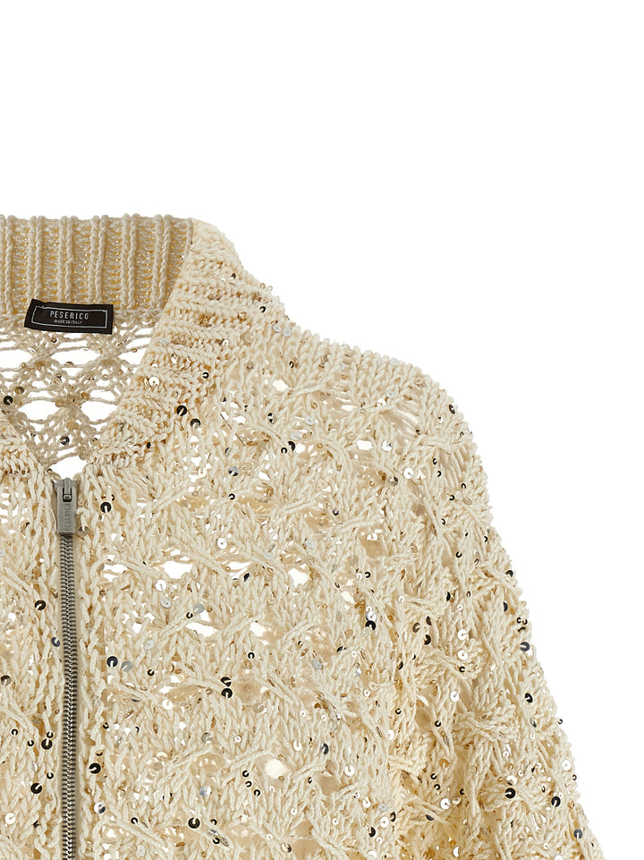Peserico Sequin Mesh Cardigan Sweaters and Cardigans - Beige | c8eb5c8e7c86e82333f895c37b907e8b27cf6b8d