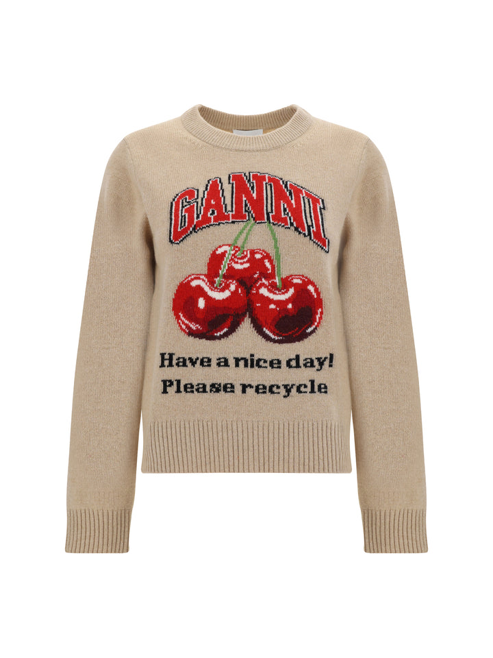 GRAPHIC WOOL MIX CHERRY CREWNECK