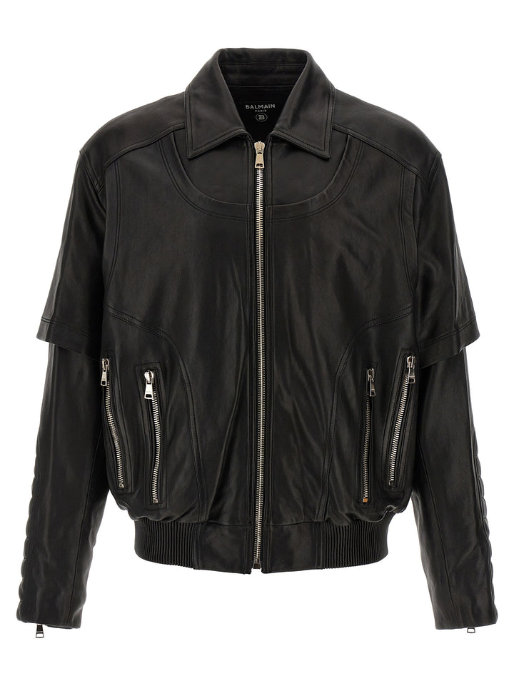 Layered Leather Jacket Casual Jackets, Parka Black